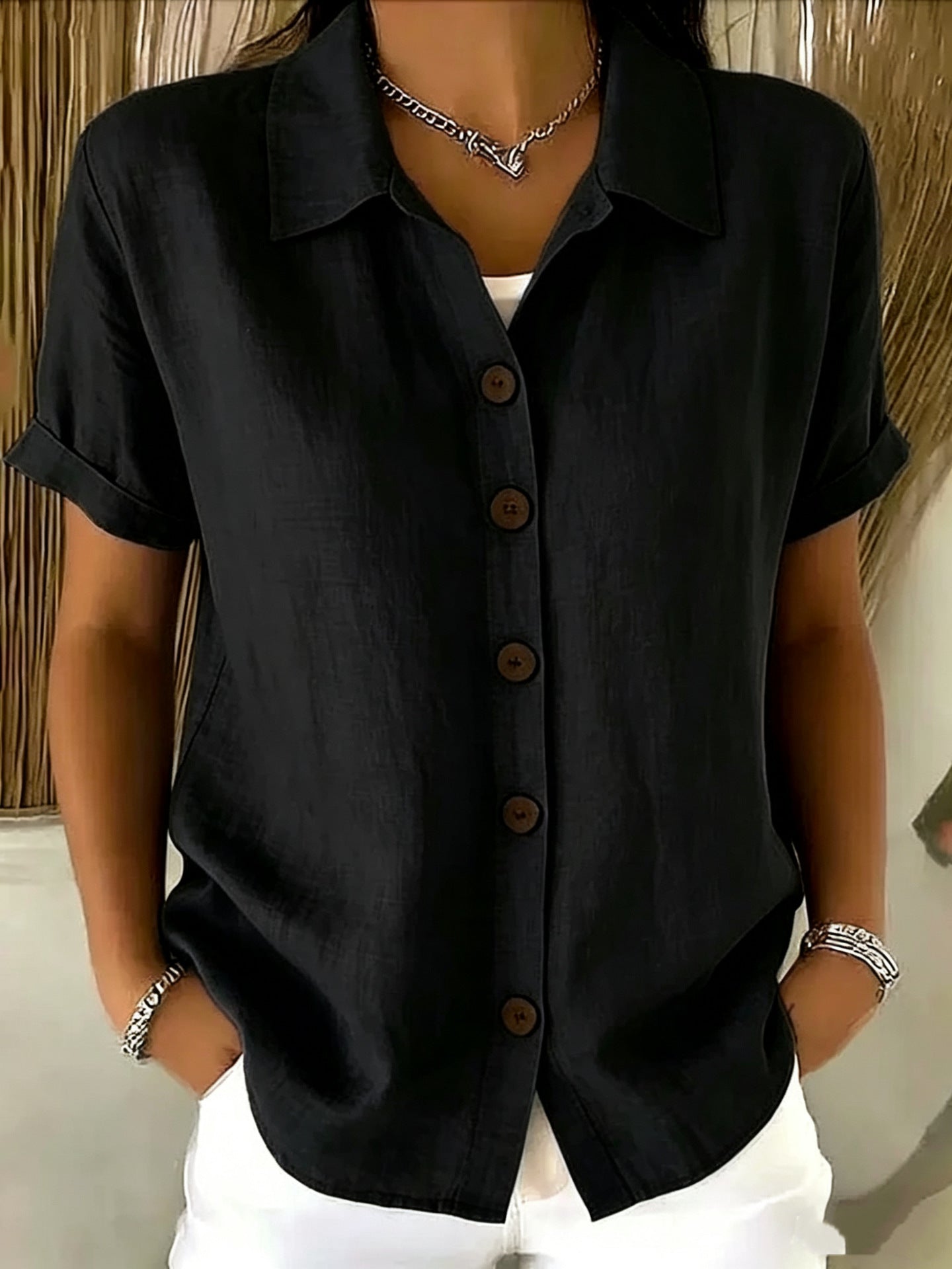 Women's Lapel-button Long-sleeve Shirt