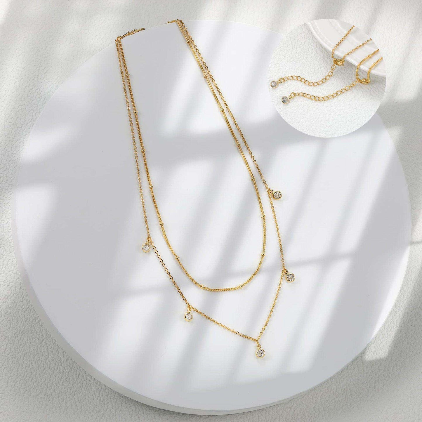 Waterdrop Chain Necklace,COLORFUL BLING Dainty Necklace Sideways Pendant Necklace For Women Gold Jewelry