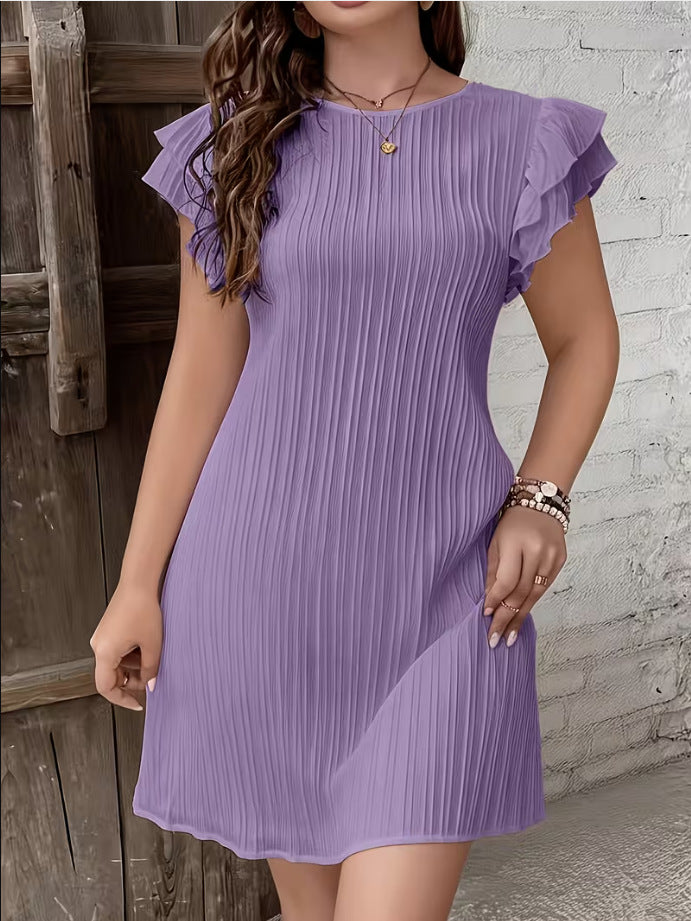 High-End Pleated Ruffle Solid Color Patchwork Dress
