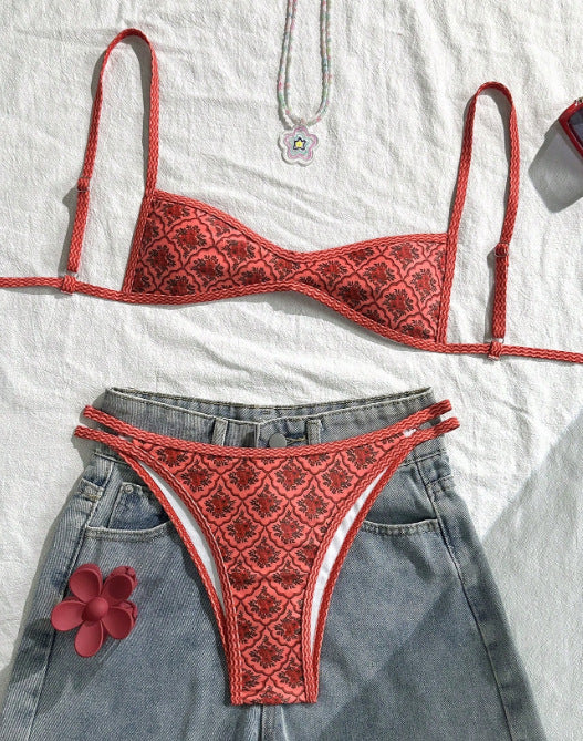 Tube-top Backless Lace-up Sexy Bikini Two-piece Swimsuit