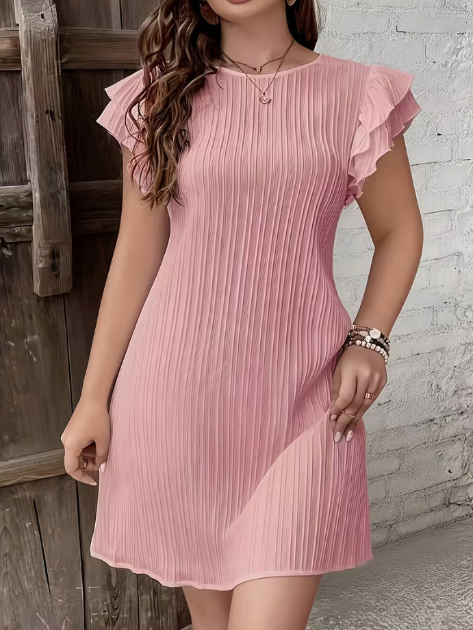 High-End Pleated Ruffle Solid Color Patchwork Dress