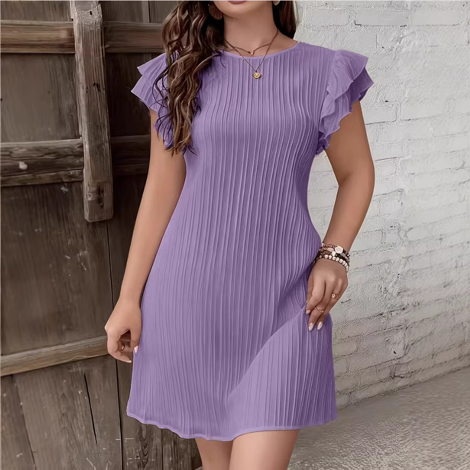 High-End Pleated Ruffle Solid Color Patchwork Dress