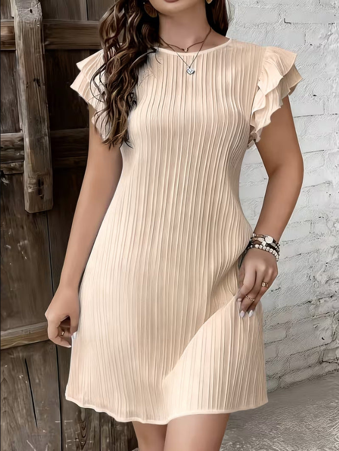 High-End Pleated Ruffle Solid Color Patchwork Dress