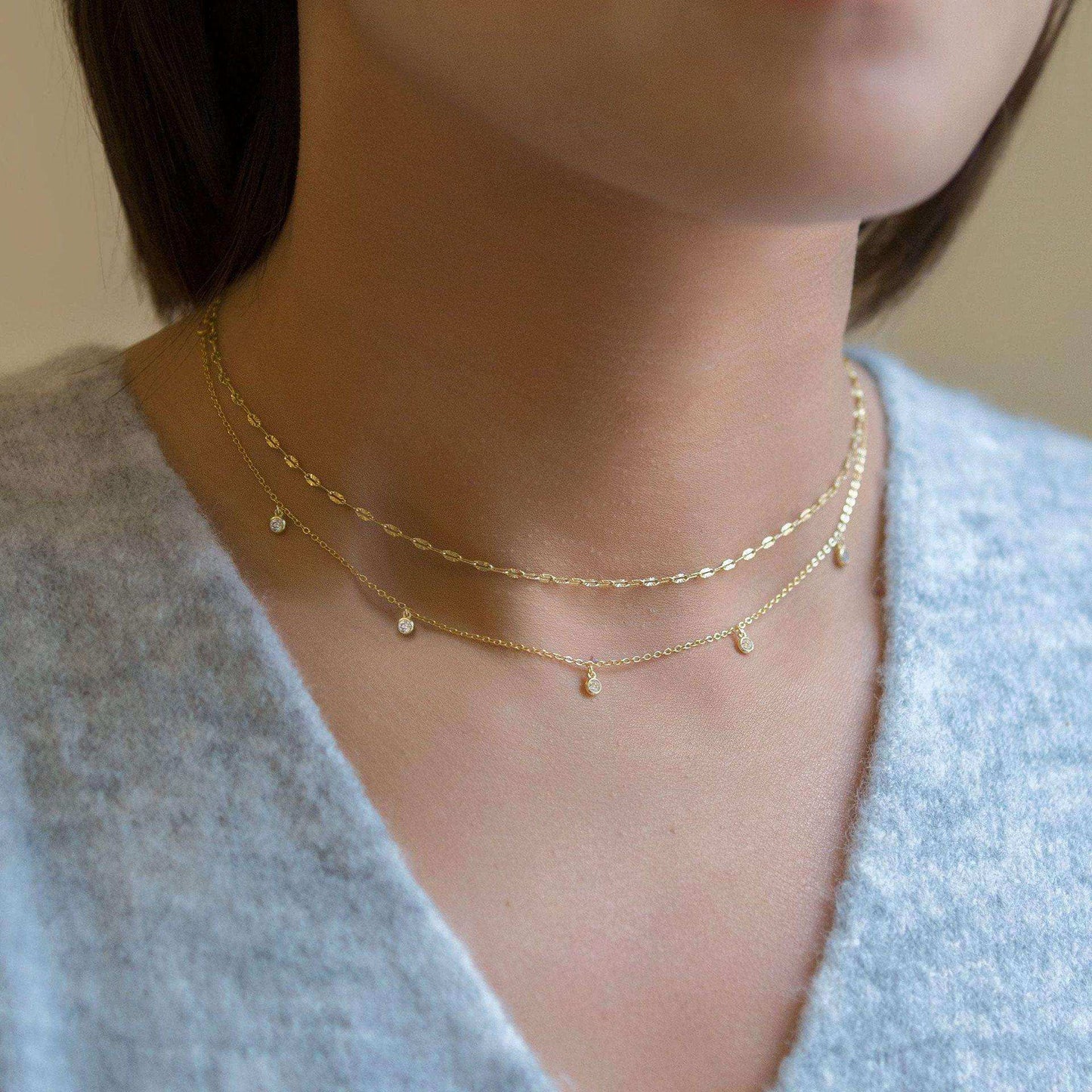 Waterdrop Chain Necklace,COLORFUL BLING Dainty Necklace Sideways Pendant Necklace For Women Gold Jewelry