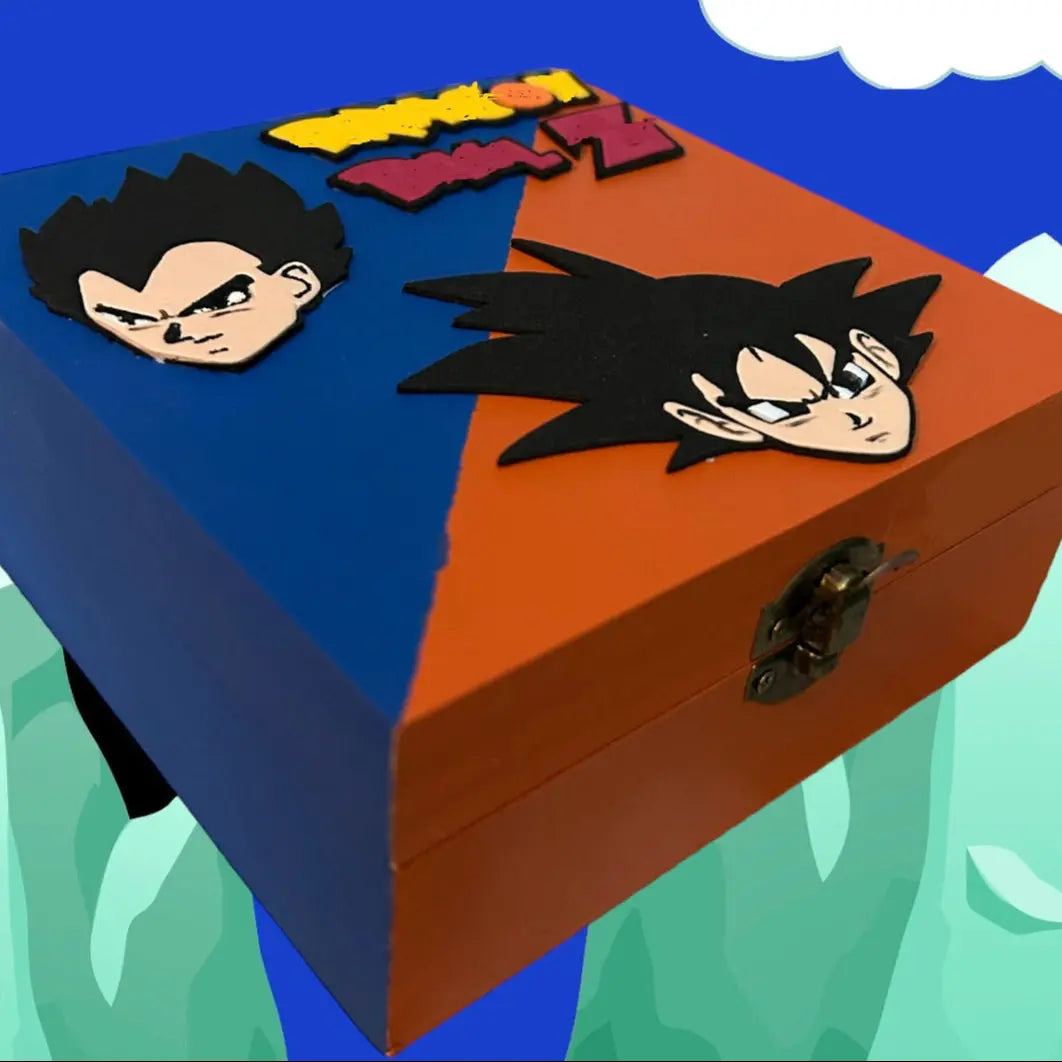 Wooden Caja Goku Vegeta anime storage box with hand-painted Dragon Ball Z design and relief effect