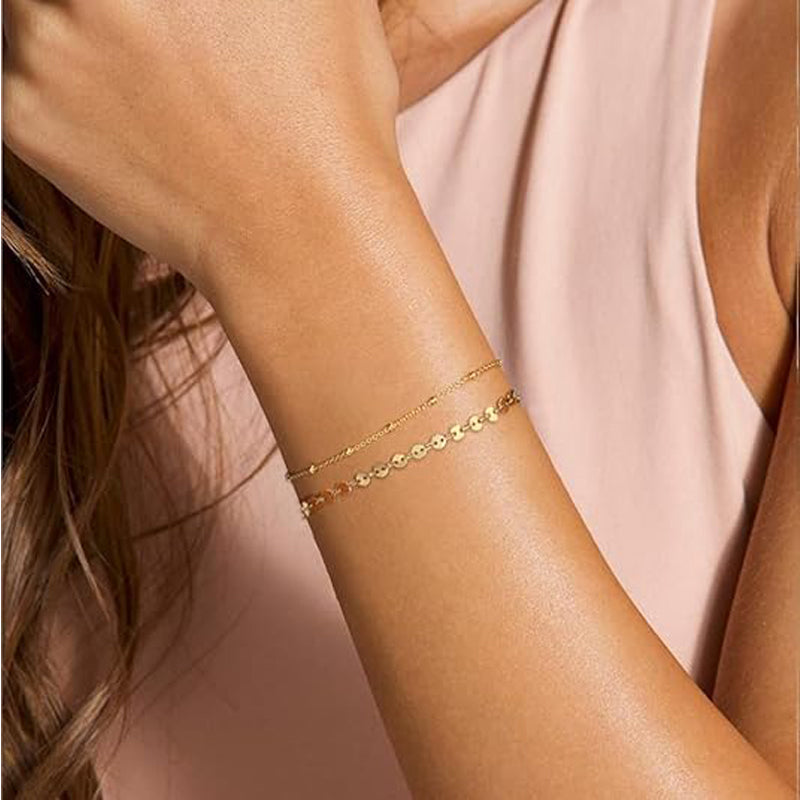 Dainty Gold Bracelets For Women, 14K Gold Filled Adjustable Layered Bracelet Cute Oval Chain  Bar Gold Bracelets For Women Jewelry