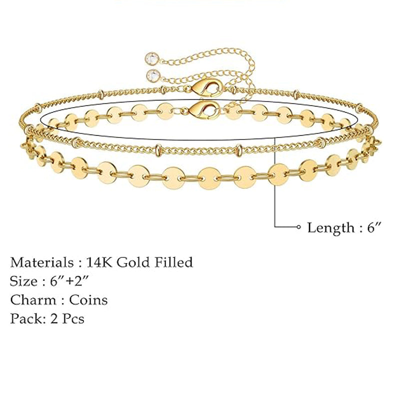 Dainty Gold Bracelets For Women, 14K Gold Filled Adjustable Layered Bracelet Cute Oval Chain  Bar Gold Bracelets For Women Jewelry