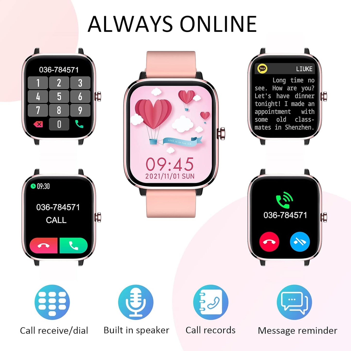 New Smartwatches Now On Sale, Featuring Message Alerts, Call Answering, Health Monitoring, Activity Tracking, Notification Reminders, And Fitness Functions.Not Waterproof