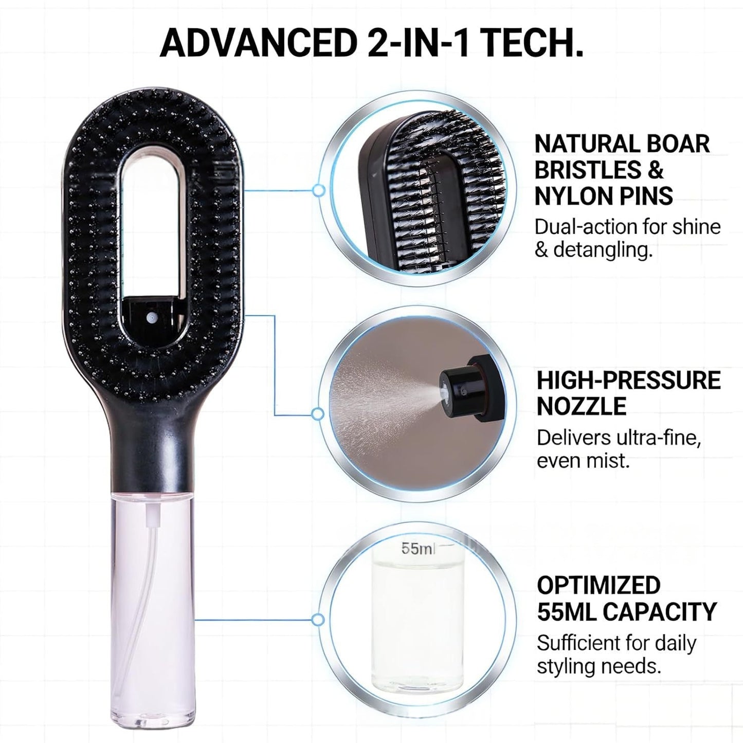 One-Click Spray Anti-Frizz Hair Brush