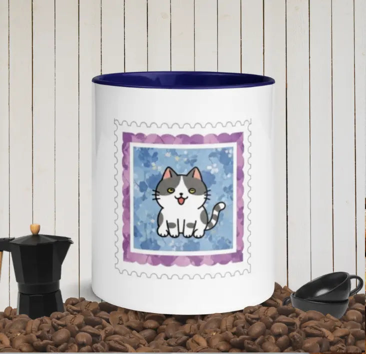Taza gatito color interior azul marino EME